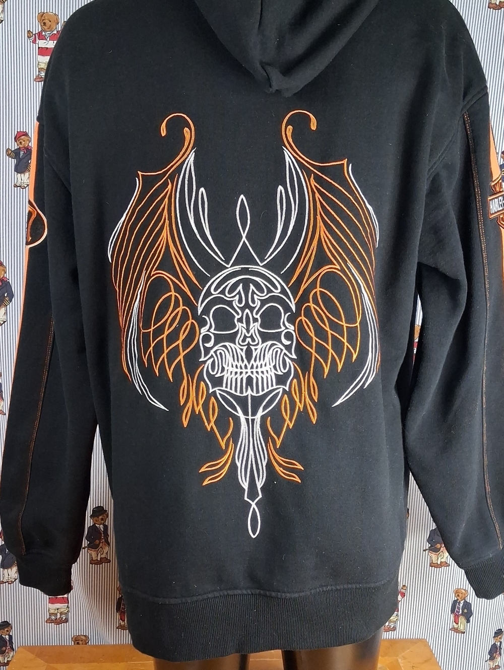 Y2k Harley Davidson Cafe Las Vegas Embroidered Skull Black 2Xl Hoodie Jacket